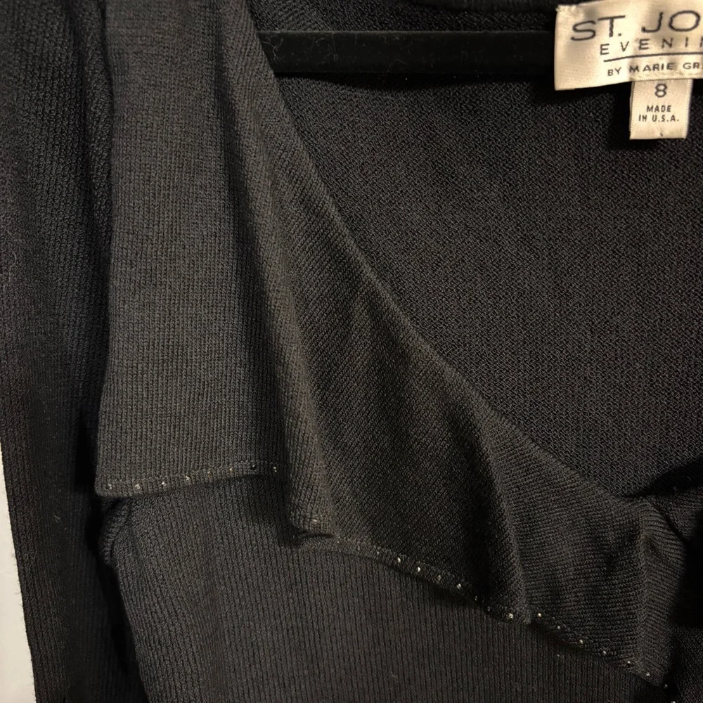 NWOT St. John Evening Luxurious Knit Black Ruffle Wrap Sweater - Sz 8 (Runs big)